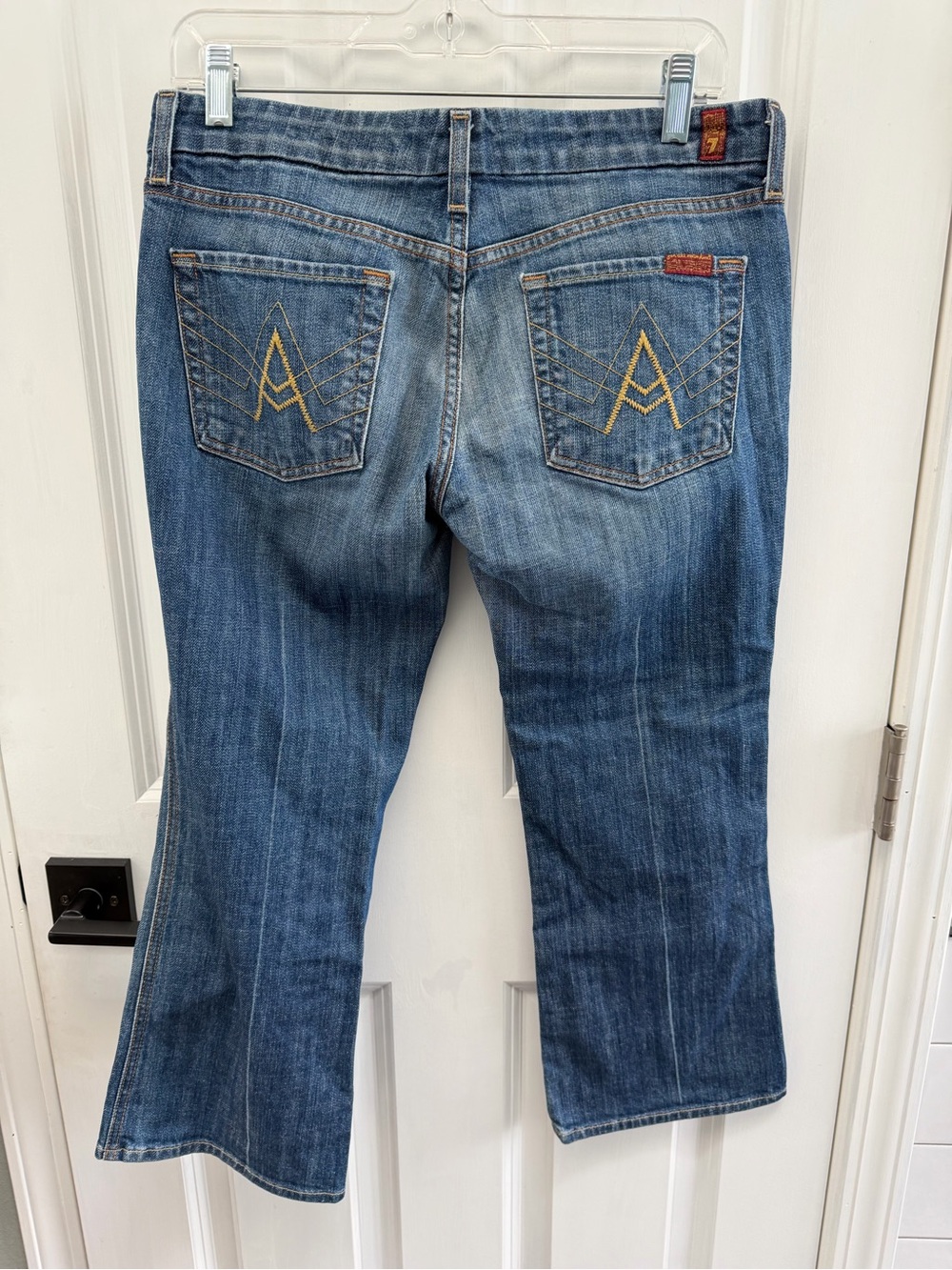 7 For All Mankind Blue Cropped Flare Jeans - Picture 2 of 4